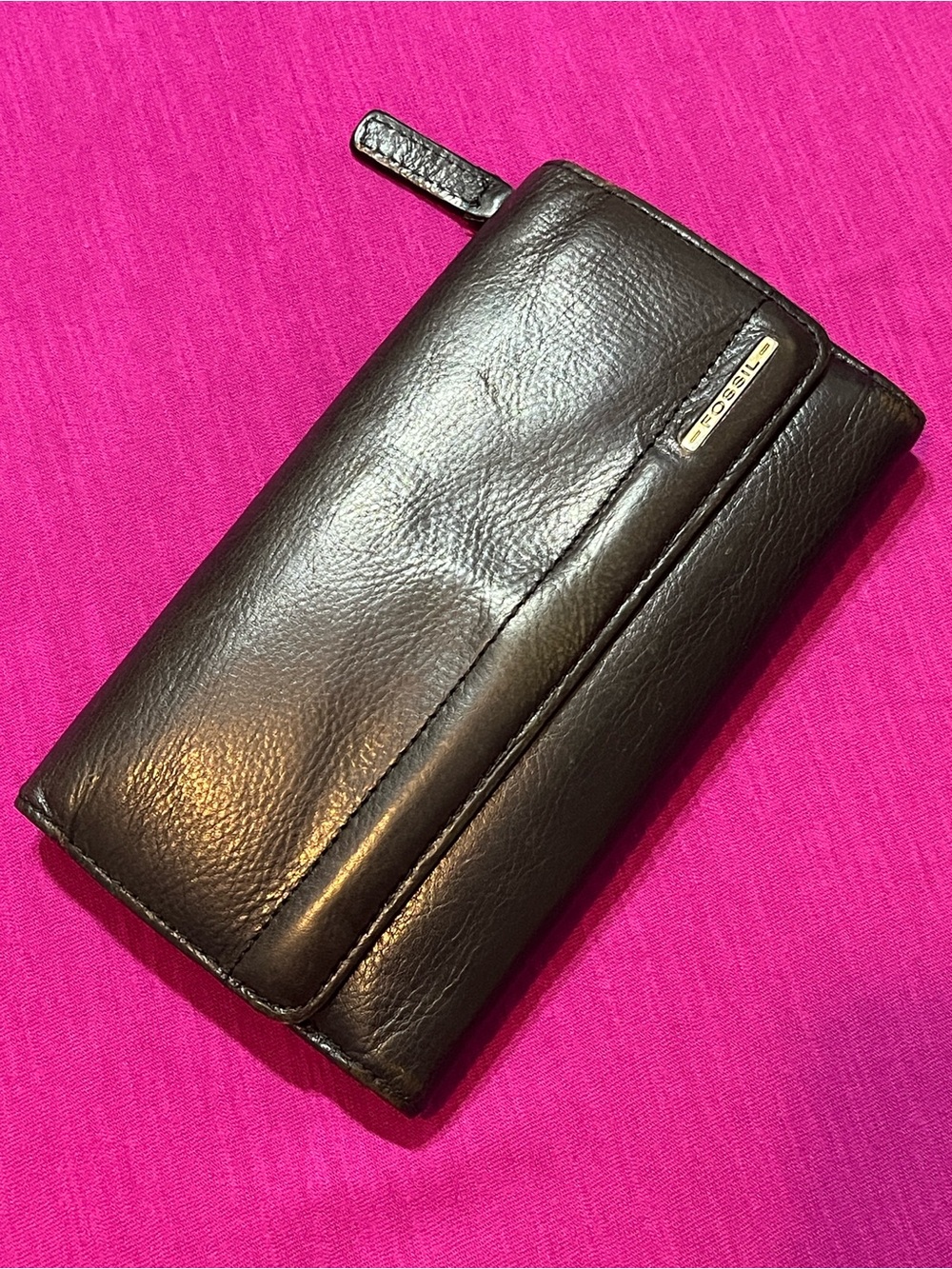 Fossil Vintage Leather Checkbook Wallet / Organizer Clutch– Black
